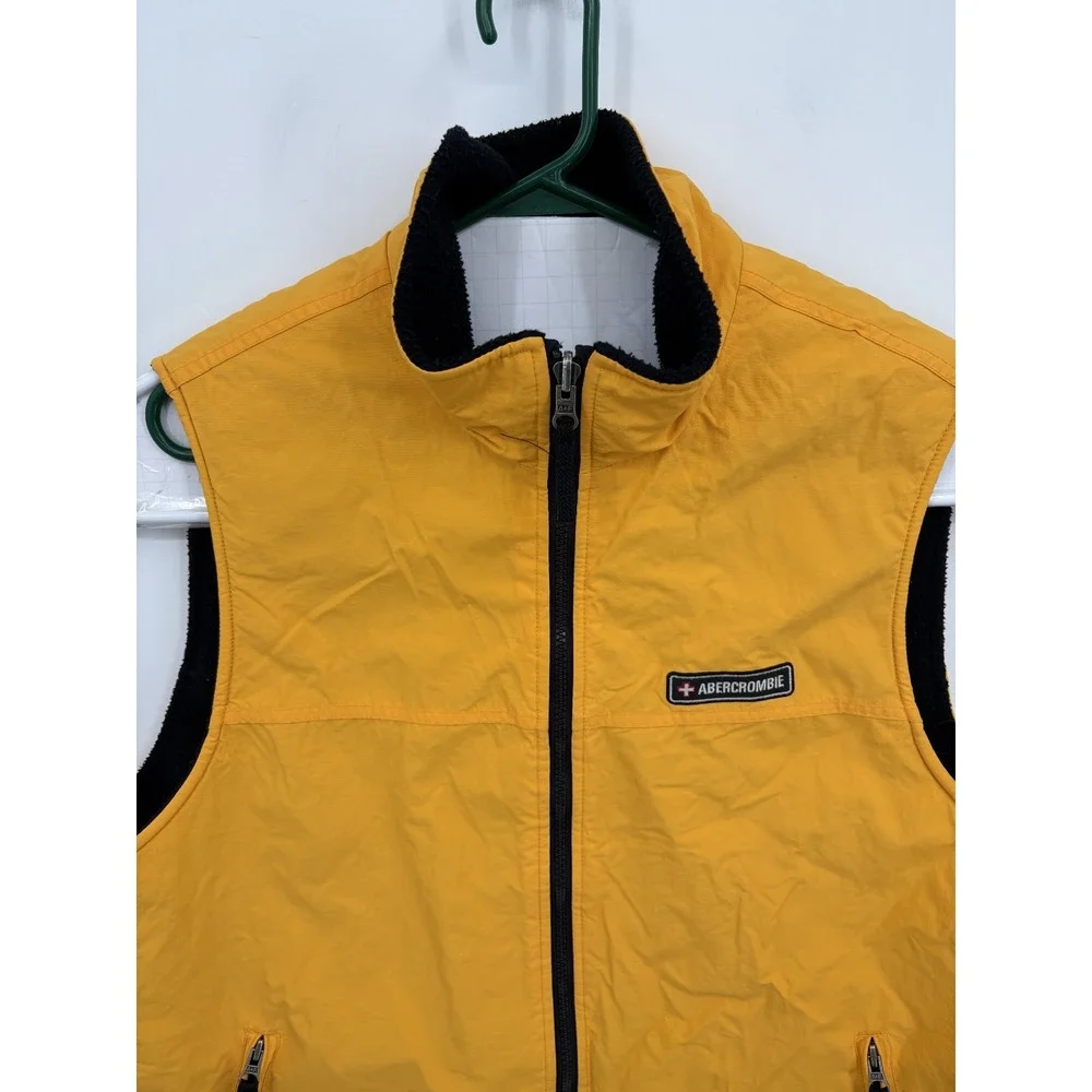 Abercrombie Fitch VTG Vest Men's Large Yellow Black Full Zip Reversible Fleece